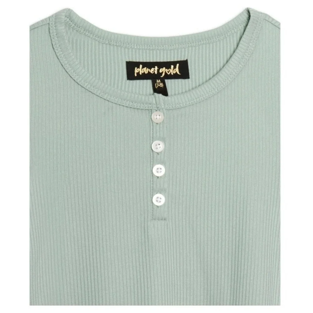Planet Gold Girls Long Sleeve Henley XS 4-5 New with Tags Green Yummy Rib Cuffed